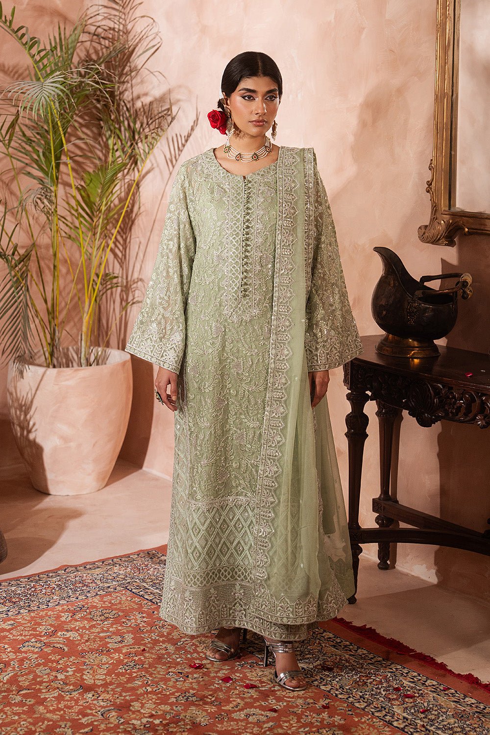 Maryum N Maria | Luxury Edit | SHAYNA - MWU5685-Brand:Maryam N Maria-Type:Ladies Clothes-Mint Green-Chiffon-House of Maryam- Buy in UK, USA