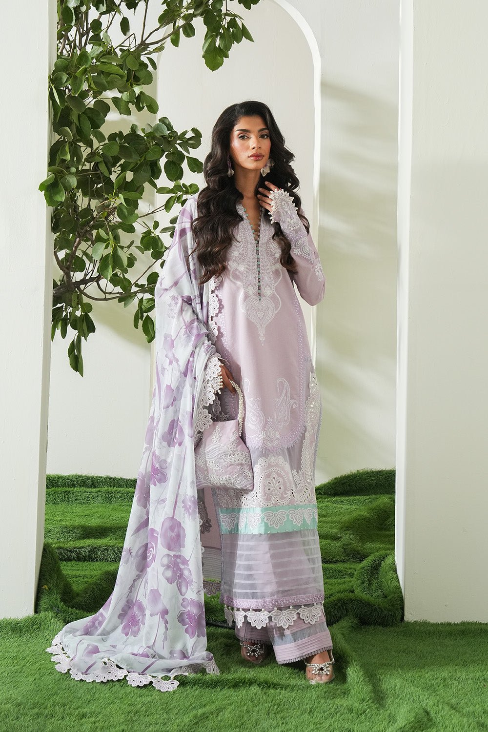 Maryum N Maria | Soiree Lawn | Fragnant-Brand:Maryam N Maria-Type:Ladies Clothes-Lawn-Soft Lilac-House of Maryam- Buy in UK, USA