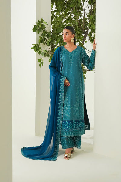Maryum N Maria | Soiree Lawn | Freesia-Brand:Maryam N Maria-Type:Ladies Clothes-Teal Blue-Lawn-House of Maryam- Buy in UK, USA