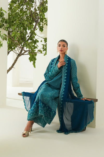 Maryum N Maria | Soiree Lawn | Freesia-Brand:Maryam N Maria-Type:Ladies Clothes-Teal Blue-Lawn-House of Maryam- Buy in UK, USA