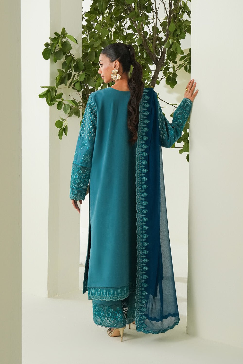 Maryum N Maria | Soiree Lawn | Freesia-Brand:Maryam N Maria-Type:Ladies Clothes-Teal Blue-Lawn-House of Maryam- Buy in UK, USA