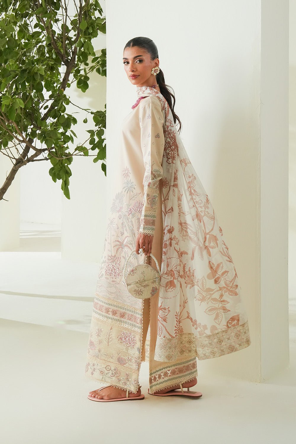 Maryum N Maria | Soiree Lawn | Shore-Brand:Maryum N Maria-Type:Ladies Clothes-Ivory-Lawn-House of Maryam- Buy in UK, USA