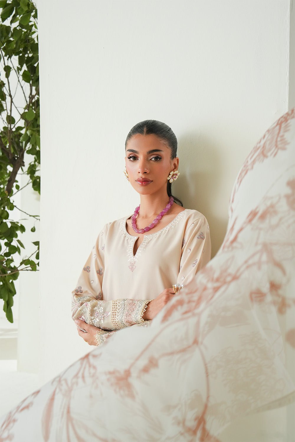 Maryum N Maria | Soiree Lawn | Shore-Brand:Maryum N Maria-Type:Ladies Clothes-Ivory-Lawn-House of Maryam- Buy in UK, USA
