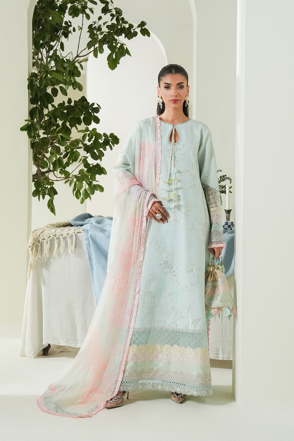 Maryum N Maria | Soiree Lawn |Soothing Sea-Brand:Maryam N Maria-Type:Ladies Clothes-Ice Blue-Lawn-House of Maryam- Buy in UK, USA
