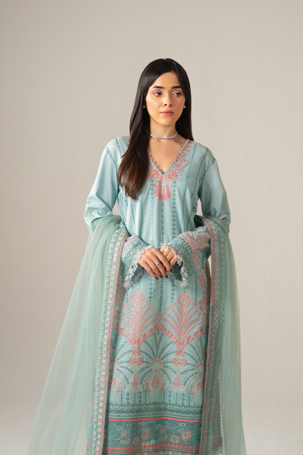 Maryum N Maria | The Eid Affair | BANIN - MSS6368-Brand:Maryum N Maria-Type:Ladies Clothes-Light Blue-Lawn-House of Maryam- Buy in UK, USA