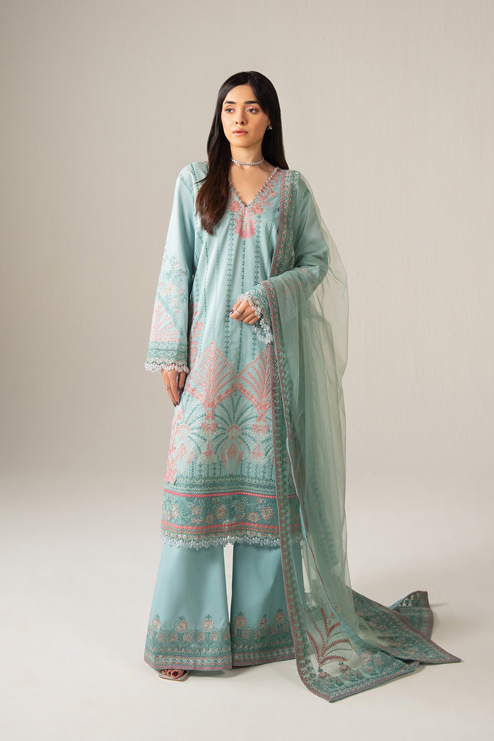 Maryum N Maria | The Eid Affair | BANIN - MSS6368-Brand:Maryum N Maria-Type:Ladies Clothes-Light Blue-Lawn-House of Maryam- Buy in UK, USA