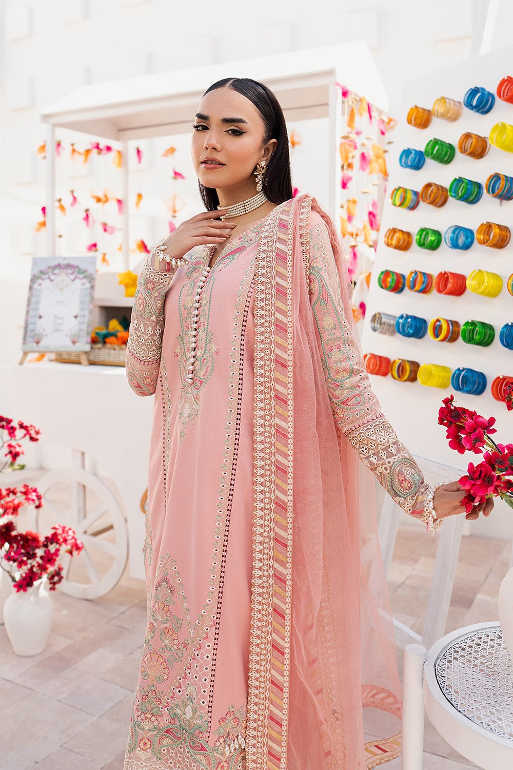 Maryum N Maria | The Eid Affair | HAWRAA - MSS6370-Brand:Maryum N Maria-Type:Ladies Clothes-Light Peach Pink-Lawn-House of Maryam- Buy in UK, USA