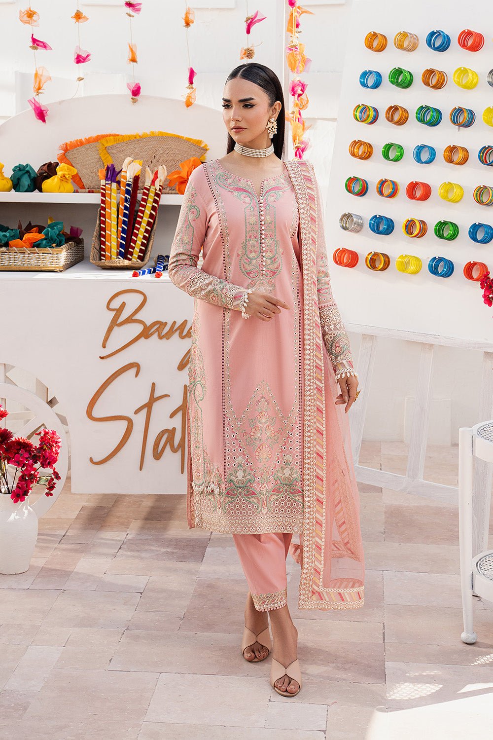 Maryum N Maria | The Eid Affair | HAWRAA - MSS6370-Brand:Maryum N Maria-Type:Ladies Clothes-Light Peach Pink-Lawn-House of Maryam- Buy in UK, USA
