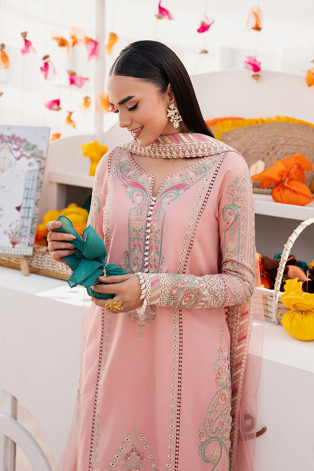 Maryum N Maria | The Eid Affair | HAWRAA - MSS6370-Brand:Maryum N Maria-Type:Ladies Clothes-Light Peach Pink-Lawn-House of Maryam- Buy in UK, USA