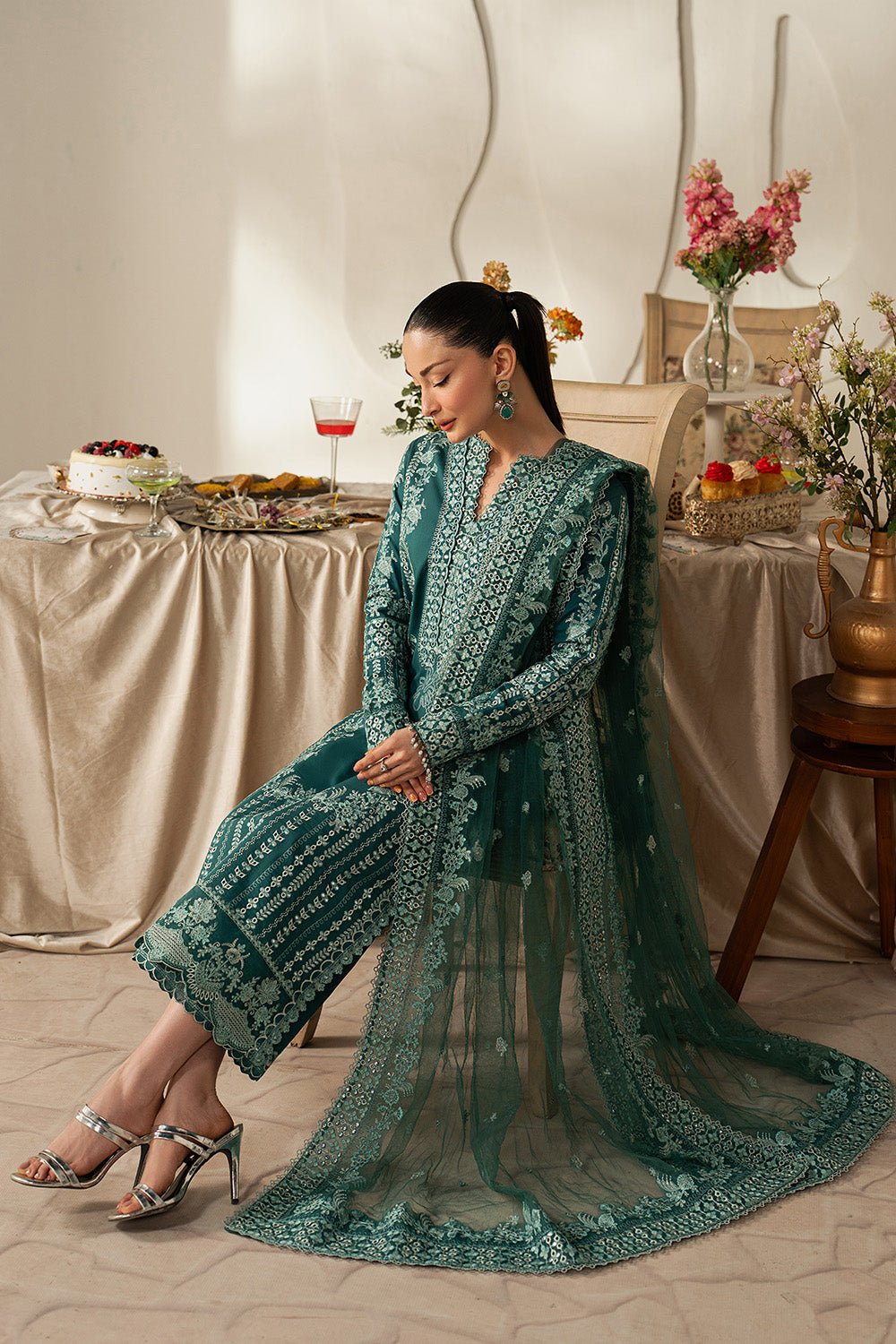 Maryum N Maria | The Eid Affair | LAYAN - MSS6375-Brand:Maryum N Maria-Type:Ladies Clothes-Emerald Green-Lawn-House of Maryam- Buy in UK, USA