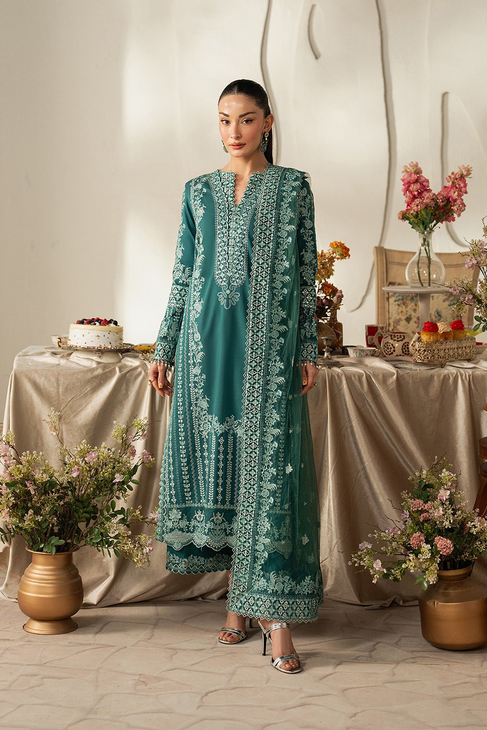 Maryum N Maria | The Eid Affair | LAYAN - MSS6375-Brand:Maryum N Maria-Type:Ladies Clothes-Emerald Green-Lawn-House of Maryam- Buy in UK, USA