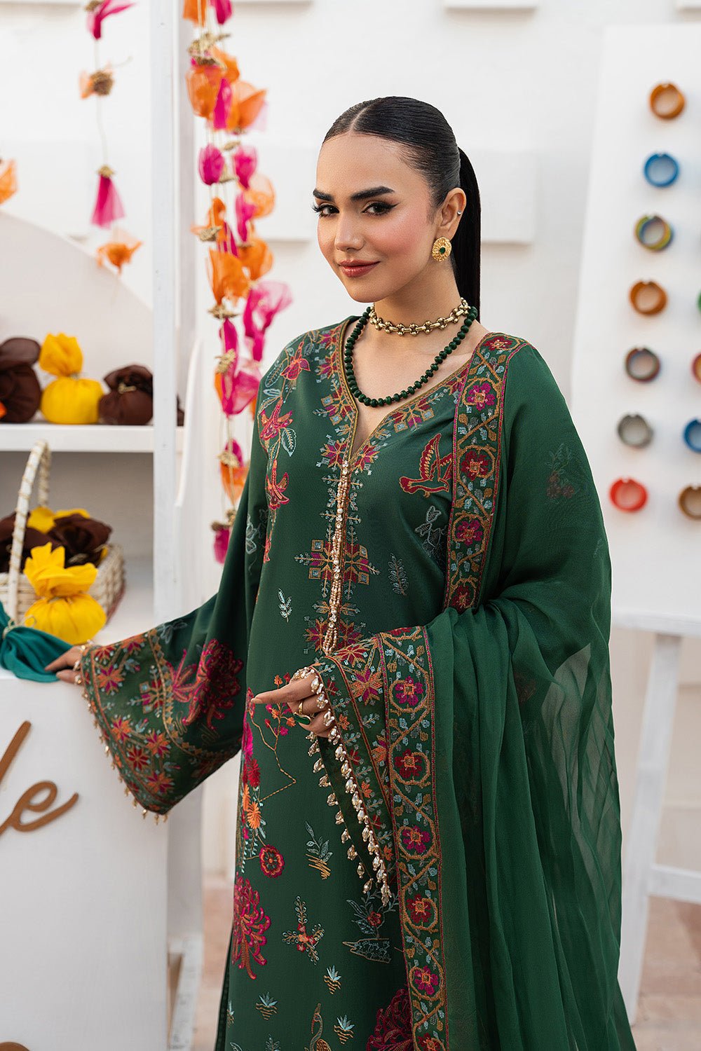 Maryum N Maria | The Eid Affair | NOORAIN - MSS6378-Brand:Maryum N Maria-Type:Ladies Clothes-Bottle Green-Lawn-House of Maryam- Buy in UK, USA