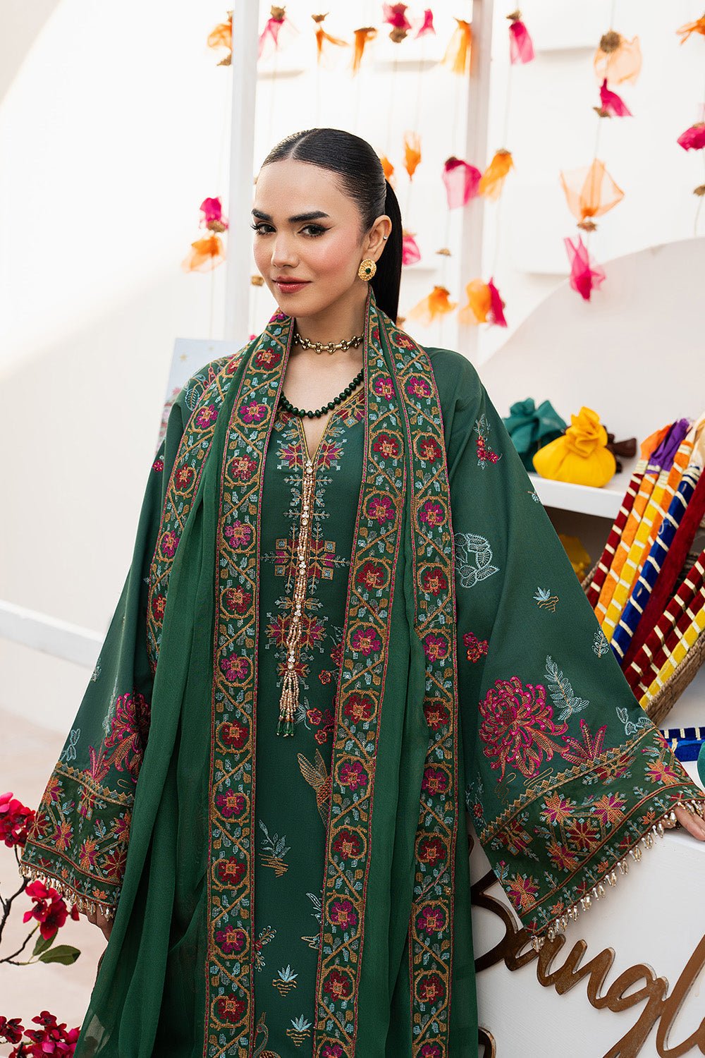 Maryum N Maria | The Eid Affair | NOORAIN - MSS6378-Brand:Maryum N Maria-Type:Ladies Clothes-Bottle Green-Lawn-House of Maryam- Buy in UK, USA