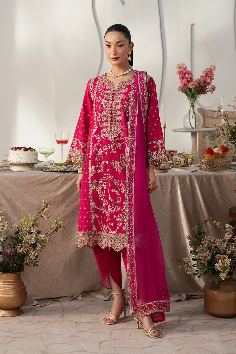 Maryum N Maria | The Eid Affair |SHAMS - MSS6373-Brand:Maryum N Maria-Type:Ladies Clothes-Candy Pink-Lawn-House of Maryam- Buy in UK, USA