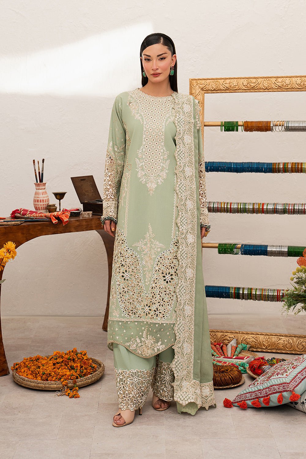 Maryum N Maria | The Eid Affair | YAQEEN - MSS6384-Brand:Maryum N Maria-Type:Ladies Clothes-Mint-Lawn-House of Maryam- Buy in UK, USA