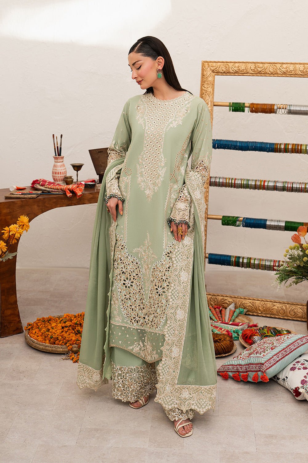 Maryum N Maria | The Eid Affair | YAQEEN - MSS6384-Brand:Maryum N Maria-Type:Ladies Clothes-Mint-Lawn-House of Maryam- Buy in UK, USA
