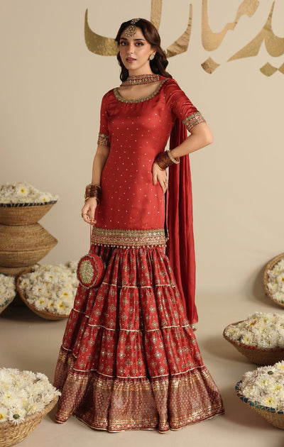 Maya | Jahanara Festive Edit 26 | AMARIYA-Brand:Maya-Type:Ladies Clothes-Dust Red-Premium Silk-House of Maryam- Buy in UK, USA