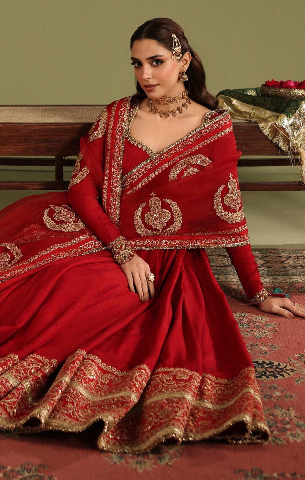 Maya | Jahanara Festive Edit 26 | MAHJABEEN-Brand:Maya-Type:Ladies Clothes-Red-Raw Silk-House of Maryam- Buy in UK, USA