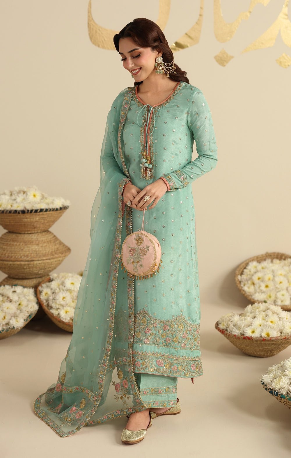 Maya | Jahanara Festive Edit 26 | MASTANI-Brand:Maya-Type:Ladies Clothes-Mint-Raw Silk-House of Maryam- Buy in UK, USA
