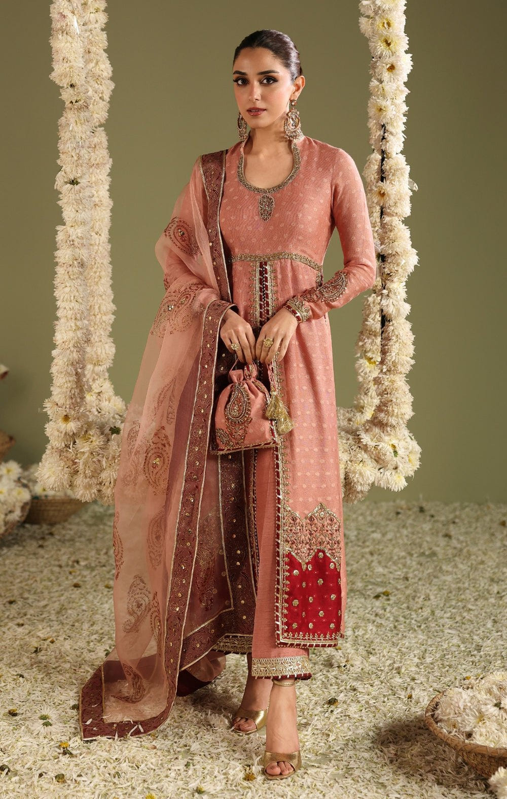 Maya | Jahanara Festive Edit 26 | MEERAS-Brand:Maya-Type:Ladies Clothes-Peach Pink-Cotton Net-House of Maryam- Buy in UK, USA