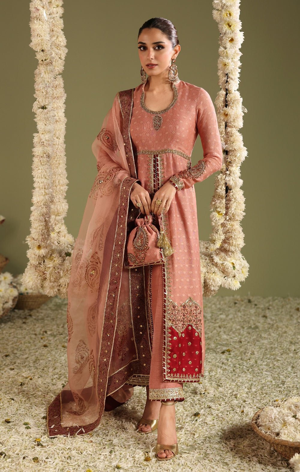 Maya | Jahanara Festive Edit 26 | MEERAS-Brand:Maya-Type:Ladies Clothes-Peach Pink-Cotton Net-House of Maryam- Buy in UK, USA