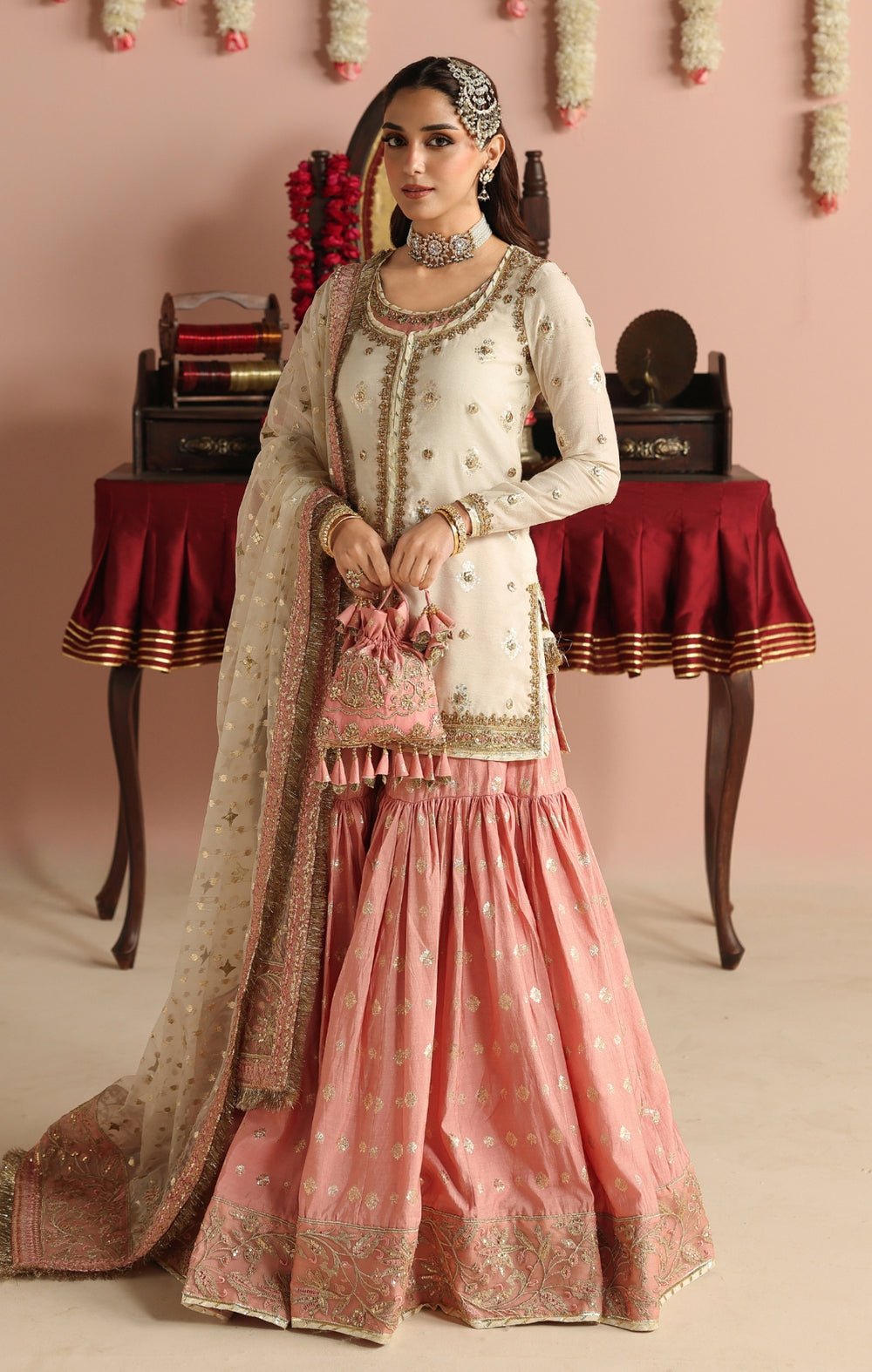 Maya | Jahanara Festive Edit 26 | URSIYA-Brand:Maya-Type:Ladies Clothes-Ivory-Silk Karandi-House of Maryam- Buy in UK, USA