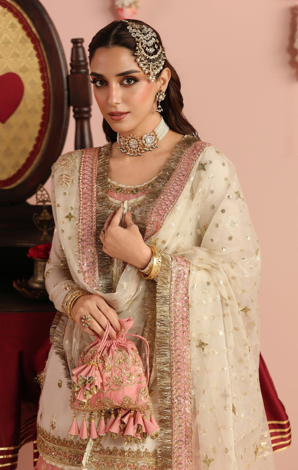 Maya | Jahanara Festive Edit 26 | URSIYA-Brand:Maya-Type:Ladies Clothes-Ivory-Silk Karandi-House of Maryam- Buy in UK, USA