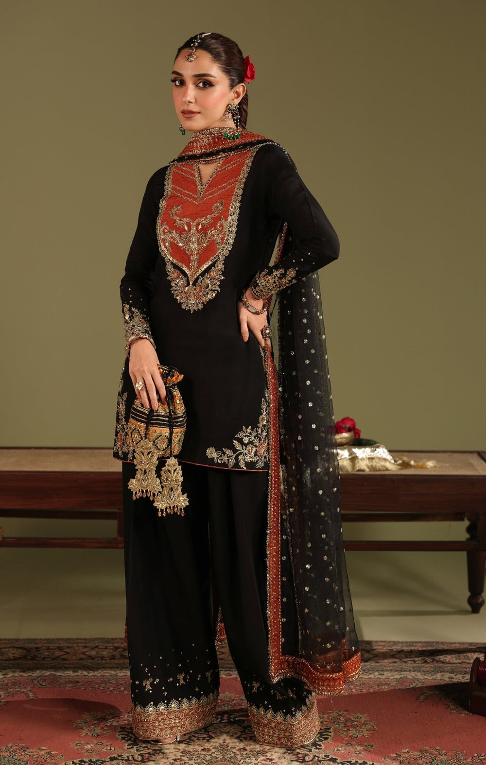 Maya | Jahanara Festive Edit 26 | ZARQASH-Brand:Maya-Type:Ladies Clothes-Black-Tissue Silk-House of Maryam- Buy in UK, USA