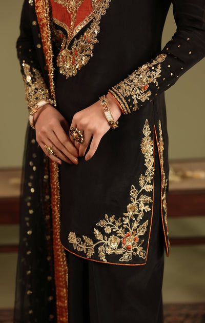 Maya | Jahanara Festive Edit 26 | ZARQASH-Brand:Maya-Type:Ladies Clothes-Black-Tissue Silk-House of Maryam- Buy in UK, USA