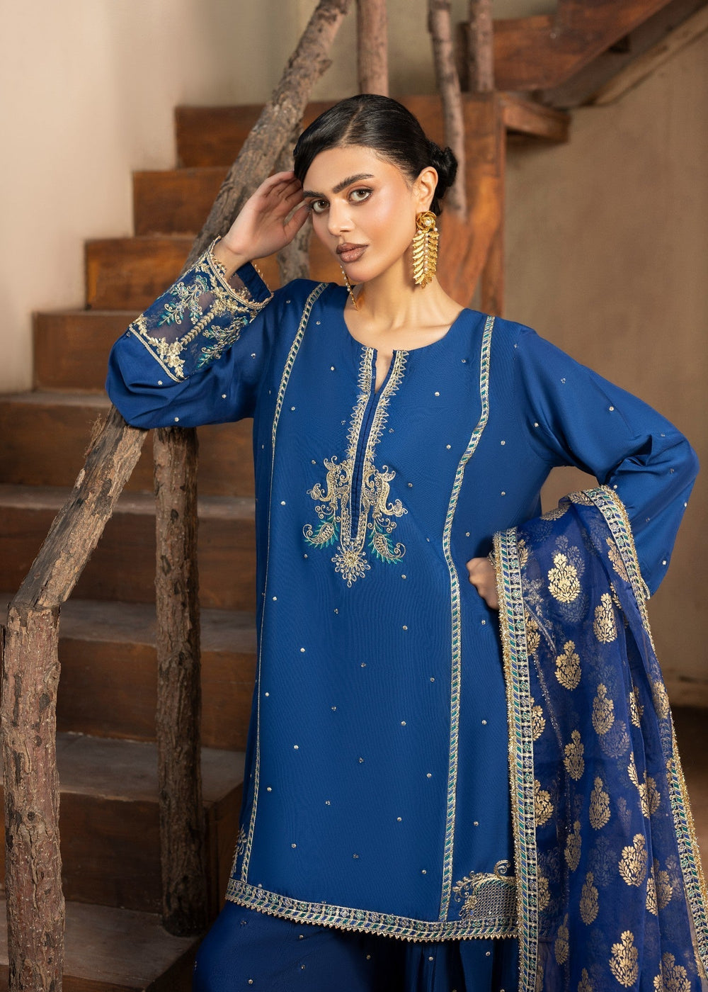 Diara Couture | Rangrez Luxe Pret | DF-50 - NAVY BLUE, image 3