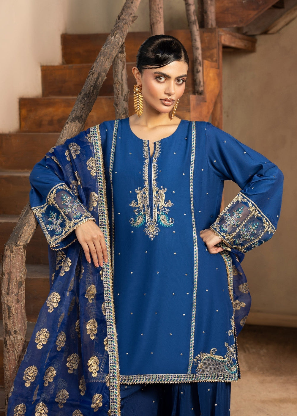 Diara Couture | Rangrez Luxe Pret | DF-50 - NAVY BLUE, image 4