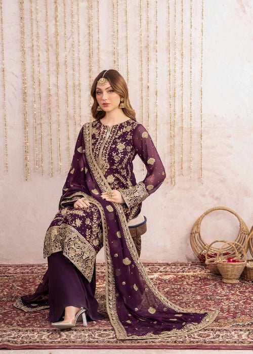 Meeral | Wedding Formals | Alaya-Brand:Meeral-Type:Ladies Clothes-Plum-Chiffon-House of Maryam- Buy in UK, USA