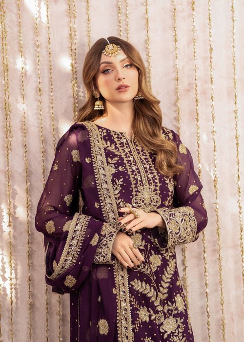 Meeral | Wedding Formals | Alaya-Brand:Meeral-Type:Ladies Clothes-Plum-Chiffon-House of Maryam- Buy in UK, USA
