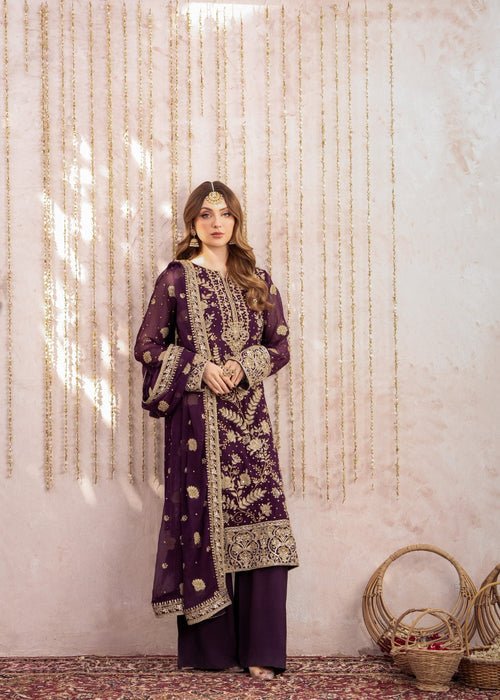 Meeral | Wedding Formals | Alaya-Brand:Meeral-Type:Ladies Clothes-Plum-Chiffon-House of Maryam- Buy in UK, USA