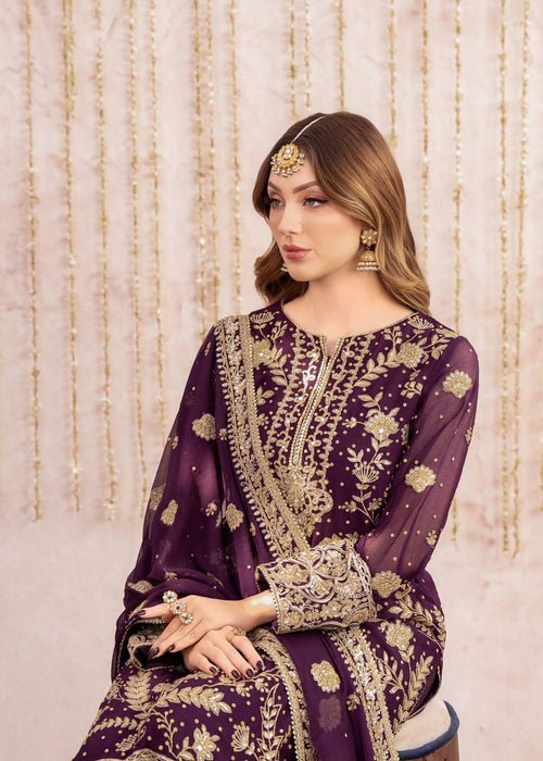 Meeral | Wedding Formals | Alaya-Brand:Meeral-Type:Ladies Clothes-Plum-Chiffon-House of Maryam- Buy in UK, USA