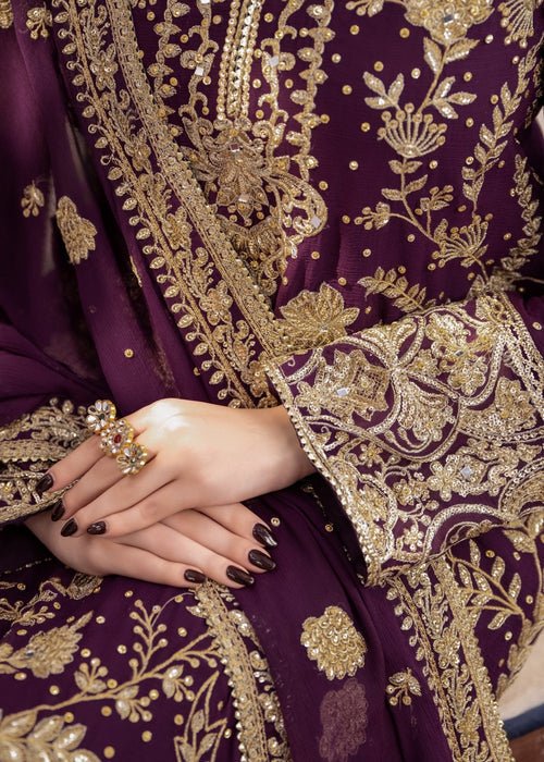 Meeral | Wedding Formals | Alaya-Brand:Meeral-Type:Ladies Clothes-Plum-Chiffon-House of Maryam- Buy in UK, USA