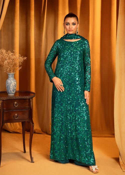 Meeral | Wedding Formals | Aquamarine-Brand:Meeral-Type:Ladies Clothes-Emerald Green-Chiffon-House of Maryam- Buy in UK, USA