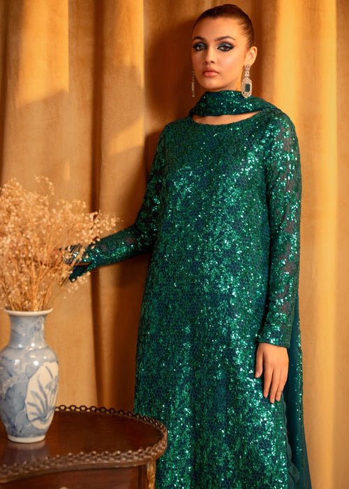 Meeral | Wedding Formals | Aquamarine-Brand:Meeral-Type:Ladies Clothes-Emerald Green-Chiffon-House of Maryam- Buy in UK, USA