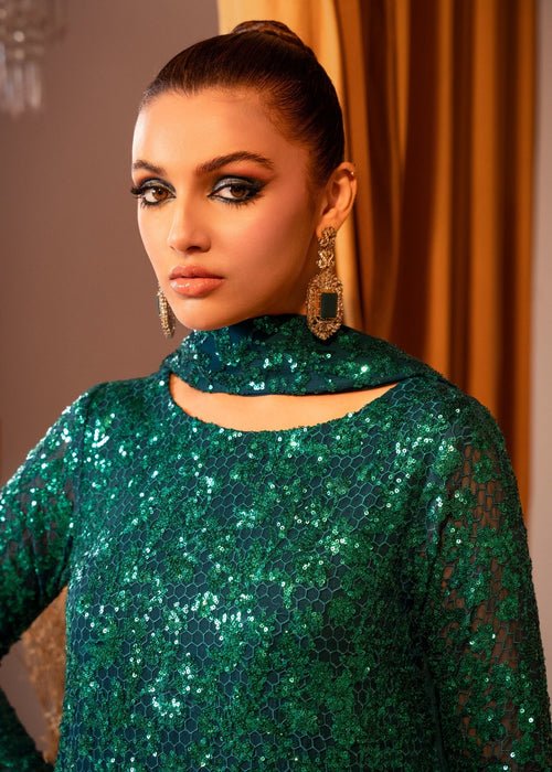 Meeral | Wedding Formals | Aquamarine-Brand:Meeral-Type:Ladies Clothes-Emerald Green-Chiffon-House of Maryam- Buy in UK, USA