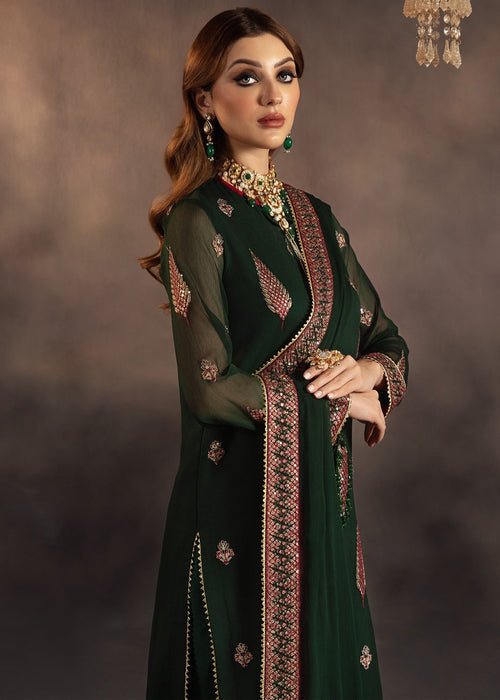 Meeral | Wedding Formals | Azra-Brand:Meeral-Type:Ladies Clothes-Dark Green-Chiffon-House of Maryam- Buy in UK, USA
