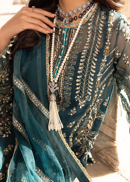 Meeral | Wedding Formals | Dilaab-Brand:Meeral-Type:Ladies Clothes-Teal Green-Organza-House of Maryam- Buy in UK, USA