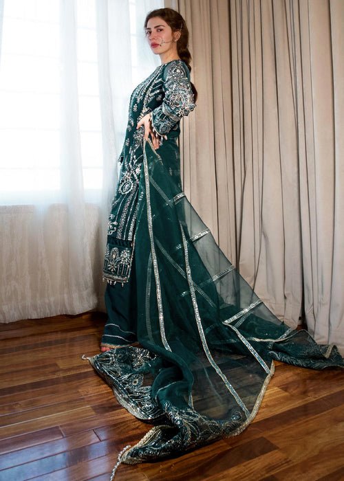 Meeral | Wedding Formals | Dilaab-Brand:Meeral-Type:Ladies Clothes-Teal Green-Organza-House of Maryam- Buy in UK, USA