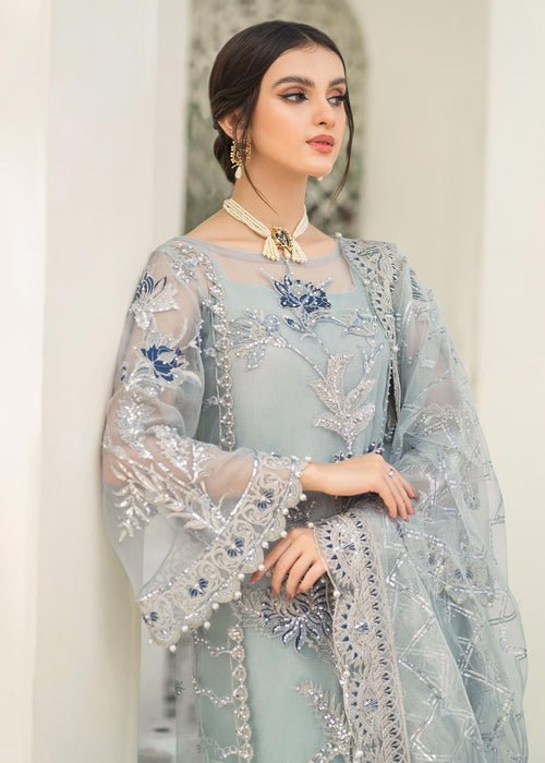 Meeral | Wedding Formals | Falak-Brand:Meeral-Type:Ladies Clothes-Light Blue Gray-Organza-House of Maryam- Buy in UK, USA