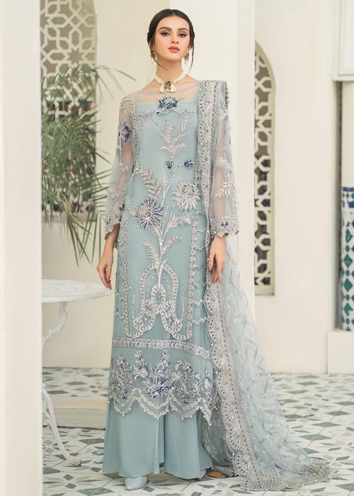 Meeral | Wedding Formals | Falak-Brand:Meeral-Type:Ladies Clothes-Light Blue Gray-Organza-House of Maryam- Buy in UK, USA