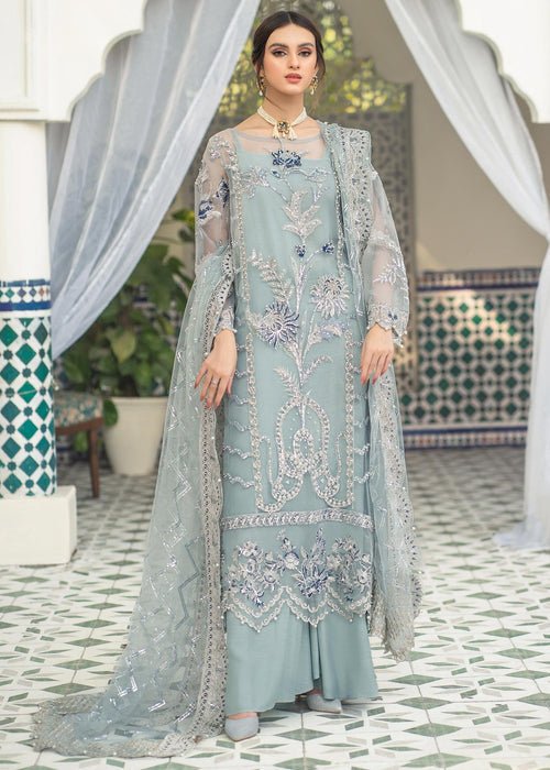 Meeral | Wedding Formals | Falak-Brand:Meeral-Type:Ladies Clothes-Light Blue Gray-Organza-House of Maryam- Buy in UK, USA
