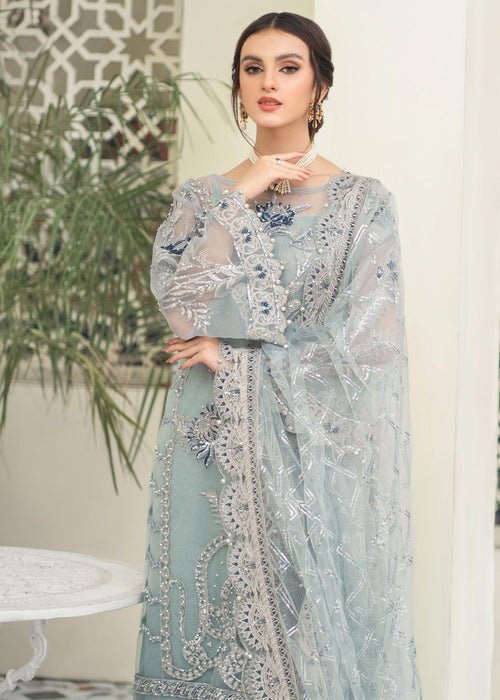 Meeral | Wedding Formals | Falak-Brand:Meeral-Type:Ladies Clothes-Light Blue Gray-Organza-House of Maryam- Buy in UK, USA