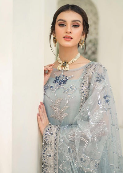 Meeral | Wedding Formals | Falak-Brand:Meeral-Type:Ladies Clothes-Light Blue Gray-Organza-House of Maryam- Buy in UK, USA
