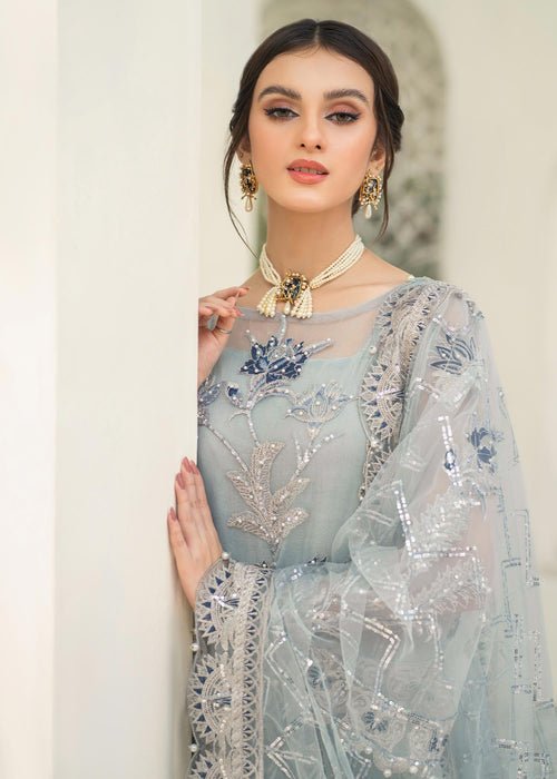 Meeral | Wedding Formals | Falak-Brand:Meeral-Type:Ladies Clothes-Light Blue Gray-Organza-House of Maryam- Buy in UK, USA