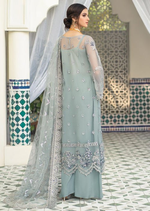 Meeral | Wedding Formals | Falak-Brand:Meeral-Type:Ladies Clothes-Light Blue Gray-Organza-House of Maryam- Buy in UK, USA