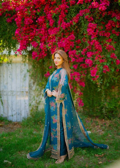 Meeral | Wedding Formals | Fidos-Brand:Meeral-Type:Ladies Clothes-Teal-Chiffon-House of Maryam- Buy in UK, USA